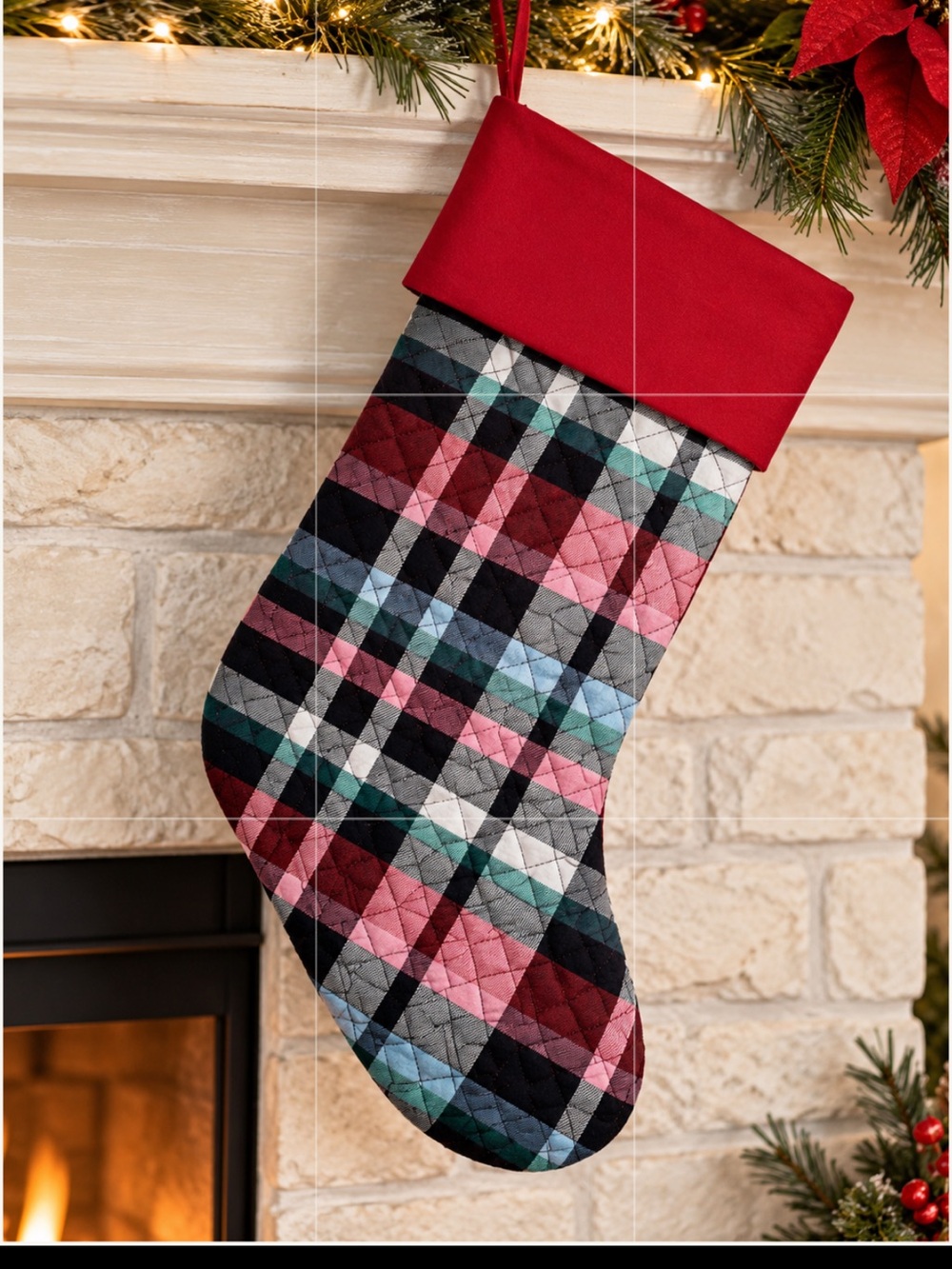 Vera Bradley Quilted Christmas Holiday Stocking Plaid Ribbons Pattern 18in NWOT
